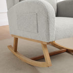 Nursery Rocking Chairs,Upholstered Rocking Chair Nursery for Mom Rocker with High Backrest and Solid Wood Legs,Modern Indoor Rocking Chair for Living Room Bedroom Adults (Teddy Light Grey)