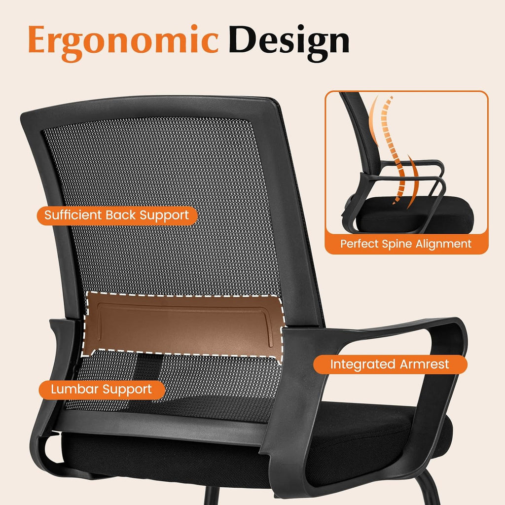Tangkula Set of 6 Office Guest Chairs with Lumbar Support, Conference Chair with Breathable Mesh Back, Armrests & Sled Base, Reception Chair for Waiting Room, Meeting Room, Black