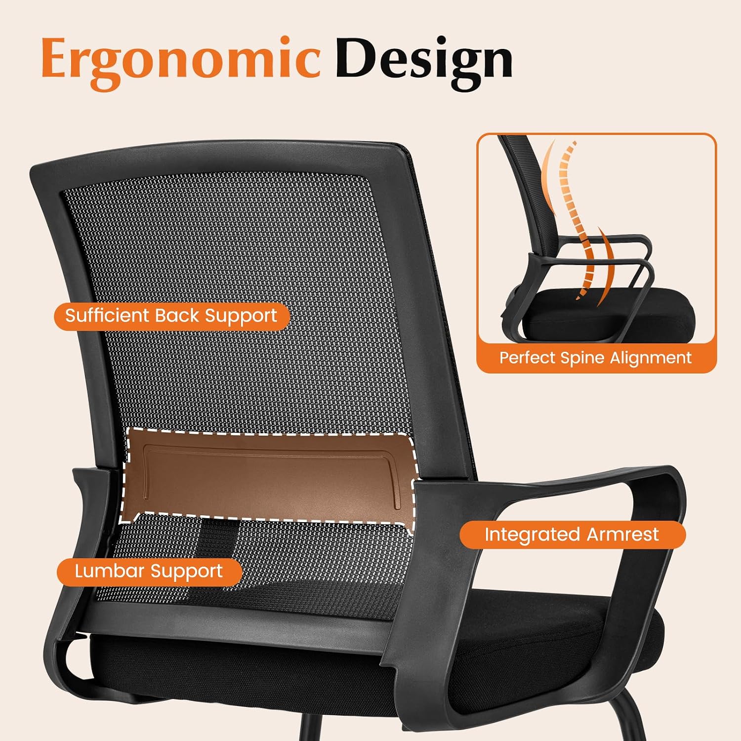 Tangkula Set of 6 Office Guest Chairs with Lumbar Support, Conference Chair with Breathable Mesh Back, Armrests & Sled Base, Reception Chair for Waiting Room, Meeting Room, Black