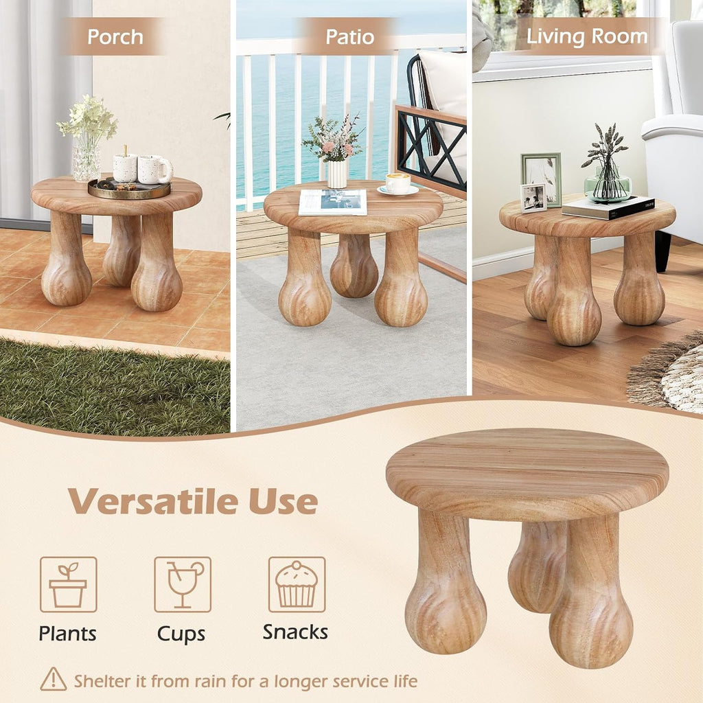 Tangkula Round Side Table, 24” Mahogany Wood Couch Bedside Farmhouse Sofa End Table with Thickened Top & Column Legs, for Bedroom, Backyard, Balcony