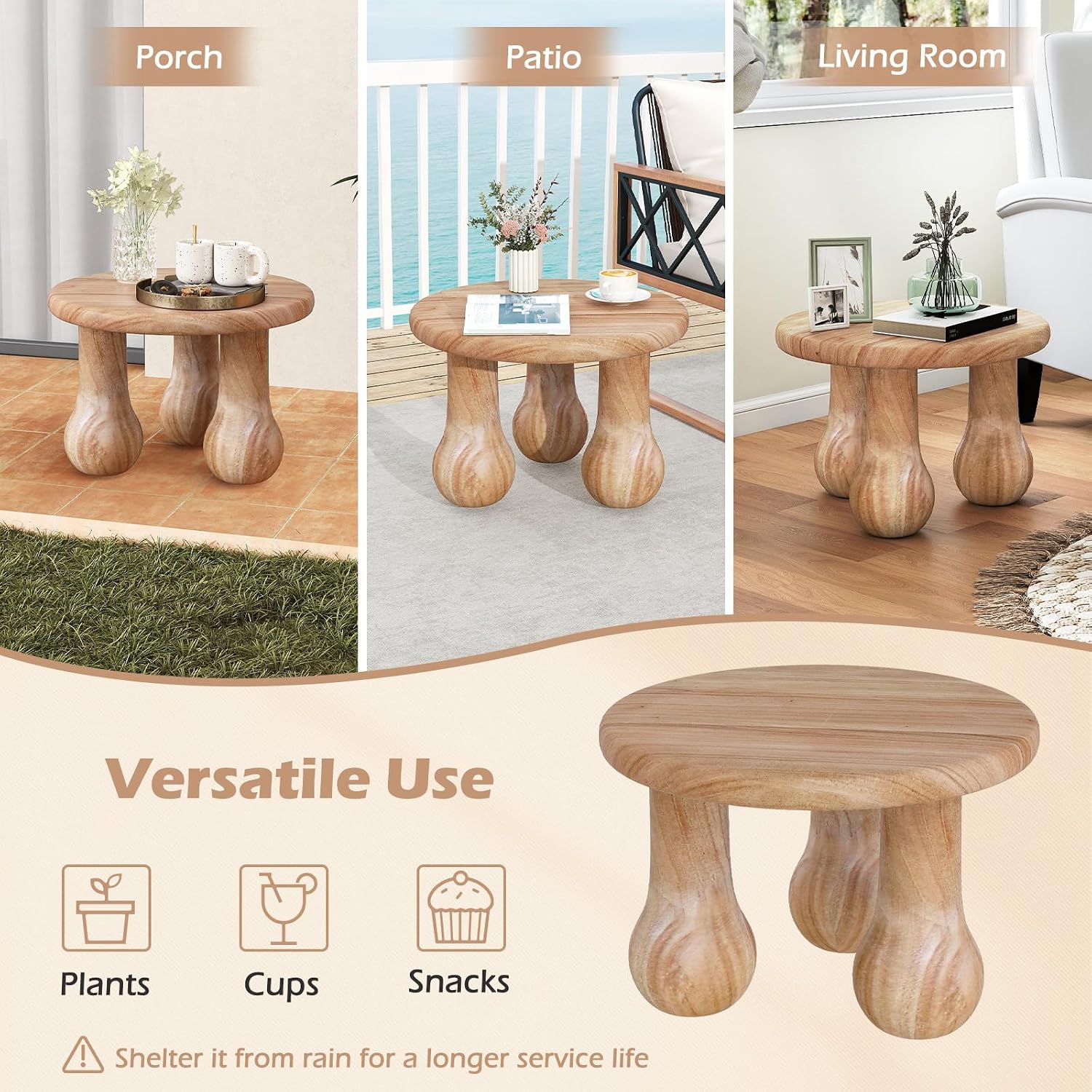 Tangkula Round Side Table, 24” Mahogany Wood Couch Bedside Farmhouse Sofa End Table with Thickened Top & Column Legs, for Bedroom, Backyard, Balcony