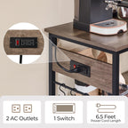 Yaheetech Kitchen Island Cart with Power Outlet, Kitchen Carts on Wheels with Storage, 3-Tier Microwave Stand with Foodpads, Glass and Mug Holders, 8 Hooks, Taupe Wood