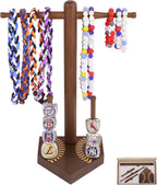 Baseball Ring Display Holder for Championship Rings & Necklaces, Wooden Sports Jewelry Organizer with Bat Stand for Baseball Softball Players, Athlete Gift Display Case for Rings Bracelets Medals