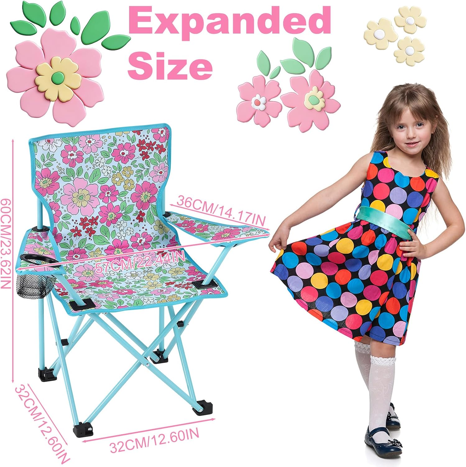 KABOER Kids Outdoor Folding Lawn and Camping Chair with Cup Holder and Carrying Bag, Children's Camping Chairs