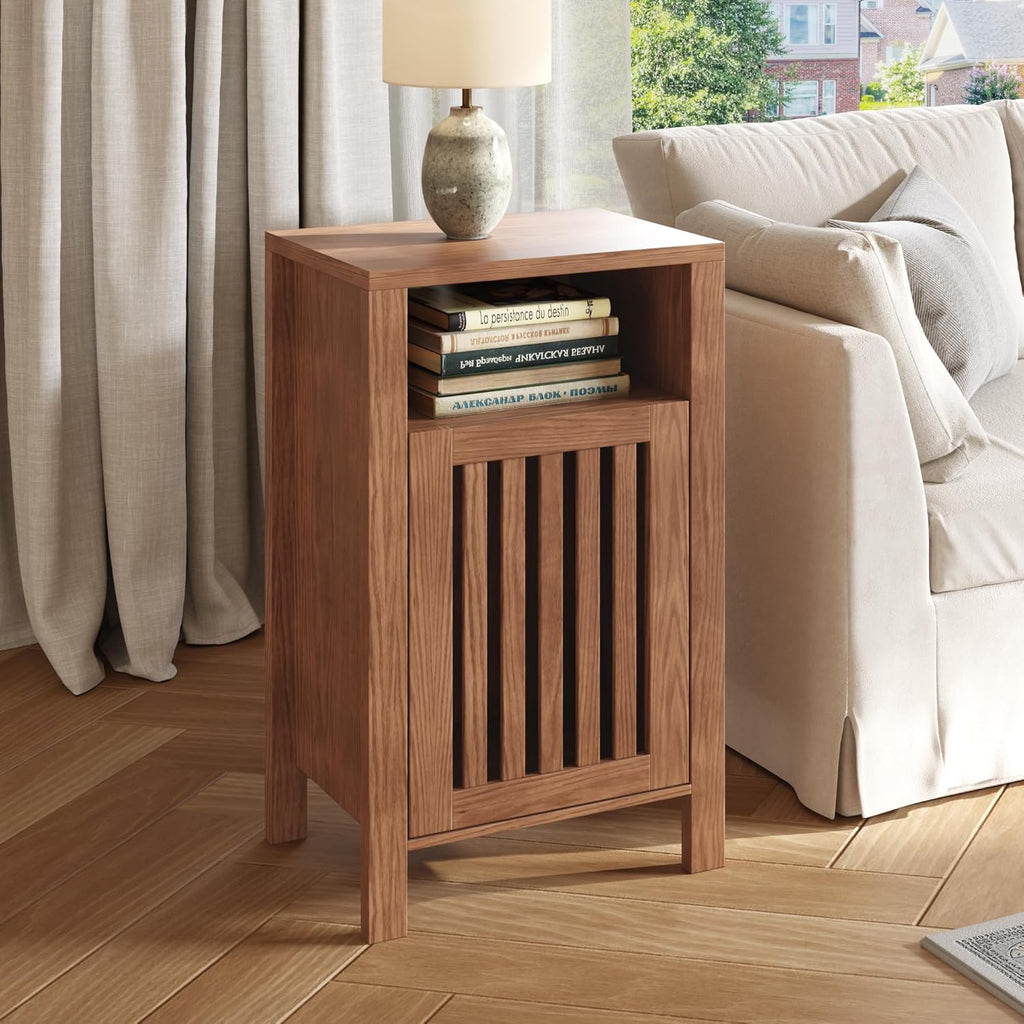 Farmhouse Nightstand Set of 2, Modern Bedside Table with Door and Open Shelf, Compact End Table Side Table with Storage for Small Spaces, Bedroom(Brown)