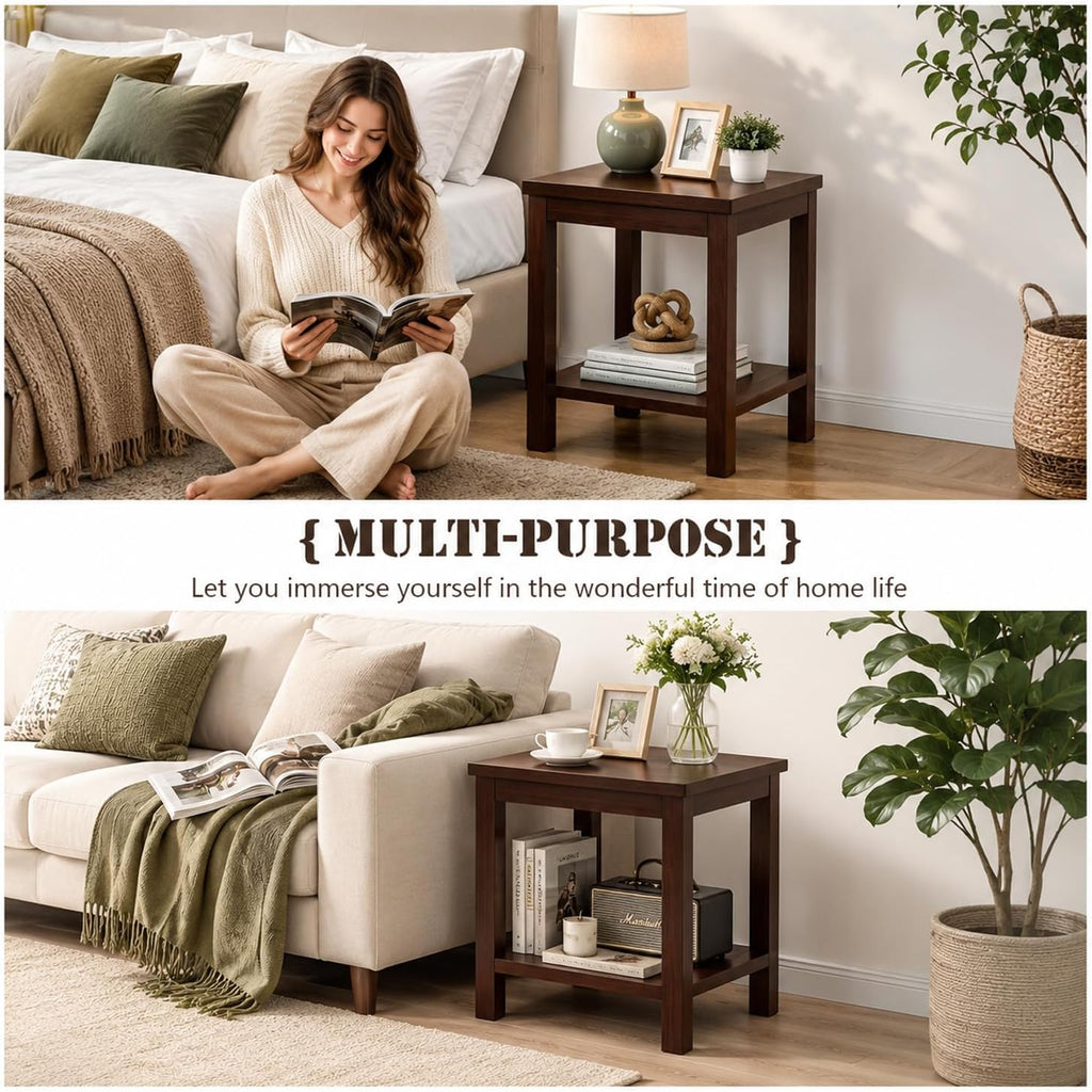 YUNMUARIY-Living Room Side Table,Walnut End Tables,Wood Side Table,Small Square Table for Small Space,13.77 Inches Wide Farmhouse End Tables for Hallway,Bedroom,Corners,Easy Assembly.