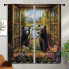 Black Bear Boy Girls Blackout Curtains,Funny Animal Country Farmhouse Floral Spring Rustic Nature Landscape, 2 Panel Rod Pocket Thermal Insulated Drapes for, Living, Kids Teen Room Deco 42x63 inch
