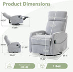 Heated Massage Swivel Rocker Recliner Chair for Nursery - Small Space Reclining Chair with Lumbar Support, 360° Swivel & Gentle Rocking, Ergonomic High Back Short Plush Light Grey
