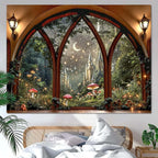 Lifeella Fantasy Castle Window Tapestry, Magic Woodland Scene Large Wall Backdrop, Fairytale Moon Mural for Bedroom Dorm Living Room Decor, 60x80 inches