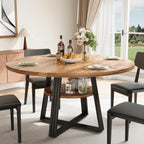 Garvee 47" Inch Round Dining Table for 4, Farmhouse Dining Room Circle Dinner Table,Space Saving Wood Kitchen & Dining Room Furniture, Round Tables with Storage and Metal Square Legs, Brown