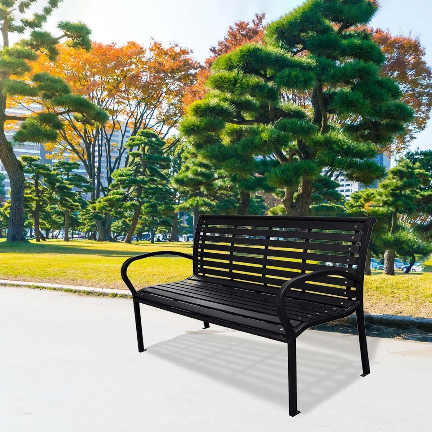 45.7in. Patio Bench Black Steel