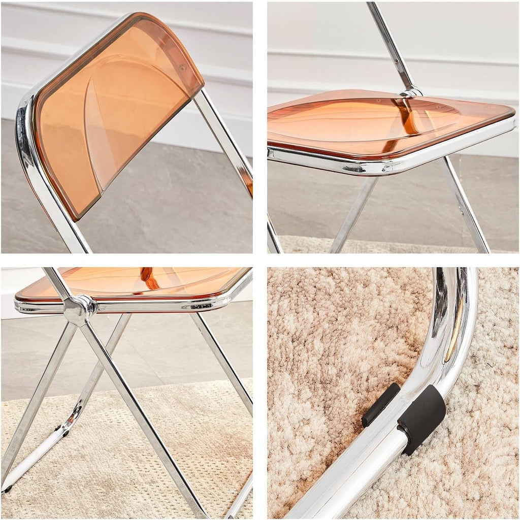 Luxury Modern Transparent Folding Chair, Acrylic Folding PC Plastic Living Room Seat, Chrome Frame(Grey)