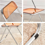 Luxury Modern Transparent Folding Chair, Acrylic Folding PC Plastic Living Room Seat, Chrome Frame(Grey)