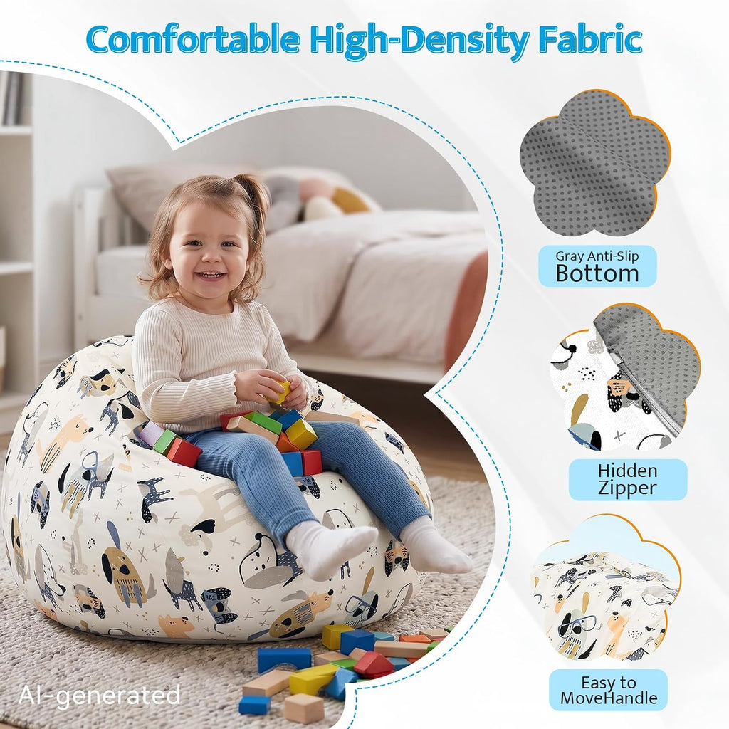 Bean Bag Chair for Kids/Teens with Armrests,2.5FT Round Memory Foam Filled Bean Bag,31.5'D'×31.5'W'×20'H',for Bedroom,Living Room,Reading,Dorm (Chenille-Cartoon)