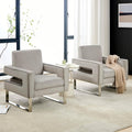 Velvet Accent Chairs Set of 2, Modern Armchair, Grey | Stainless Steel Base, Soft Velvet Upholstery, Thick Padded Seat, 350 LBS Weight Capacity, For Living Room and Home Office