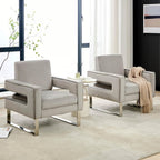 Velvet Accent Chairs Set of 2, Modern Armchair, Grey | Stainless Steel Base, Soft Velvet Upholstery, Thick Padded Seat, 350 LBS Weight Capacity, For Living Room and Home Office