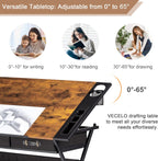 VECELO Drafting Table Art Desk Art Table Adjustable Drawing Table Tilted Tabletop with 2 Storage Drawers and Stool, Drawing Desk for Artist Painters Drawing, Crafting, Reading, Writing, Rustic Brown