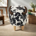 Christopher Knight Home Isana Cow-Shaped Ottoman, Cute Wood Foot Stool Shoes Changing Seat with Cushioned for Living Room, Bedroom, Playroom Porch Furniture, Black and White Velvet