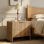 Lab Cosi Nightstand with 2 Drawers,18.9" W Modern Bedside Table with Metal Handles,Fluted Side Table,Mid Century End Table Night Stand for Living Room,Bedroom Sofa Office (Natural Oak)