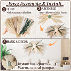 36-38" Large Pampas & Eucalyptus Wall Decor, DIY Artificial Roses & Natural Dried Boho Hanging Flowers for Wall, Mirror, Wedding Arch, Entryway Decor, Gift, Requires Assembly & Easy Install