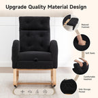 MINCETA Nursery Rocking Chair with Retractable Footrest, Teddy Fabric Upholstered Glider Rocker with High Backrest, Modern Accent Chair with Solid Wood Legs for Baby Room Living Room, Black
