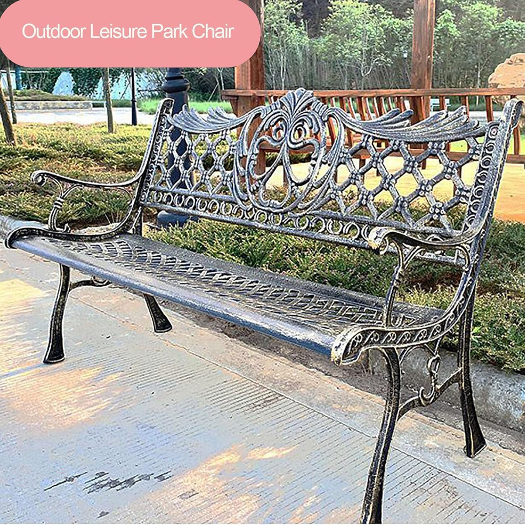 Bench，Patio Garden Bench, Anti- Rust Cast Iron Cast Aluminum Frame for Outdoor Path Yard Lawn Work Entryway Decor(A)