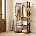 Freestanding Coat Rack Solid Wood with 2 Shelves & 5 Hooks, Heavy Duty Hall Tree for Hanging Clothes, Hats & Accessories – Hallway Bedroom Storage