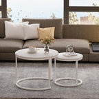 Garden 4 you Nesting Coffee Table, 23.6" Round Coffee Table Set of 2, Wooden Nesting Table Set with Metal Frame, Side Tables for Living Room Bedroom Balcony, White