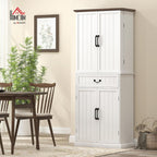 HOMCOM 71" LED Kitchen Pantry Cabinet, Farmhouse Tall Freestanding Storage Cabinet with Door Shelves, Adjustable Shelves and Drawer for Kitchen and Dining Room, Distressed White