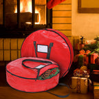 ProPik Christmas Wreath Storage Bag 24" - Garland Holiday Container with Tear Resistant Material - Featuring Heavy Duty Handles and Transparent Card Slot - 2 Pack (24 Inch, Red)