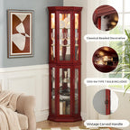 70" Lighted Corner Curio Cabinet,Inside Mirror Corner Glass Display Case with Tempered Glass Door for Living Room, Antique Collectibles, Wine & Bar Glass Storage, Lights Included