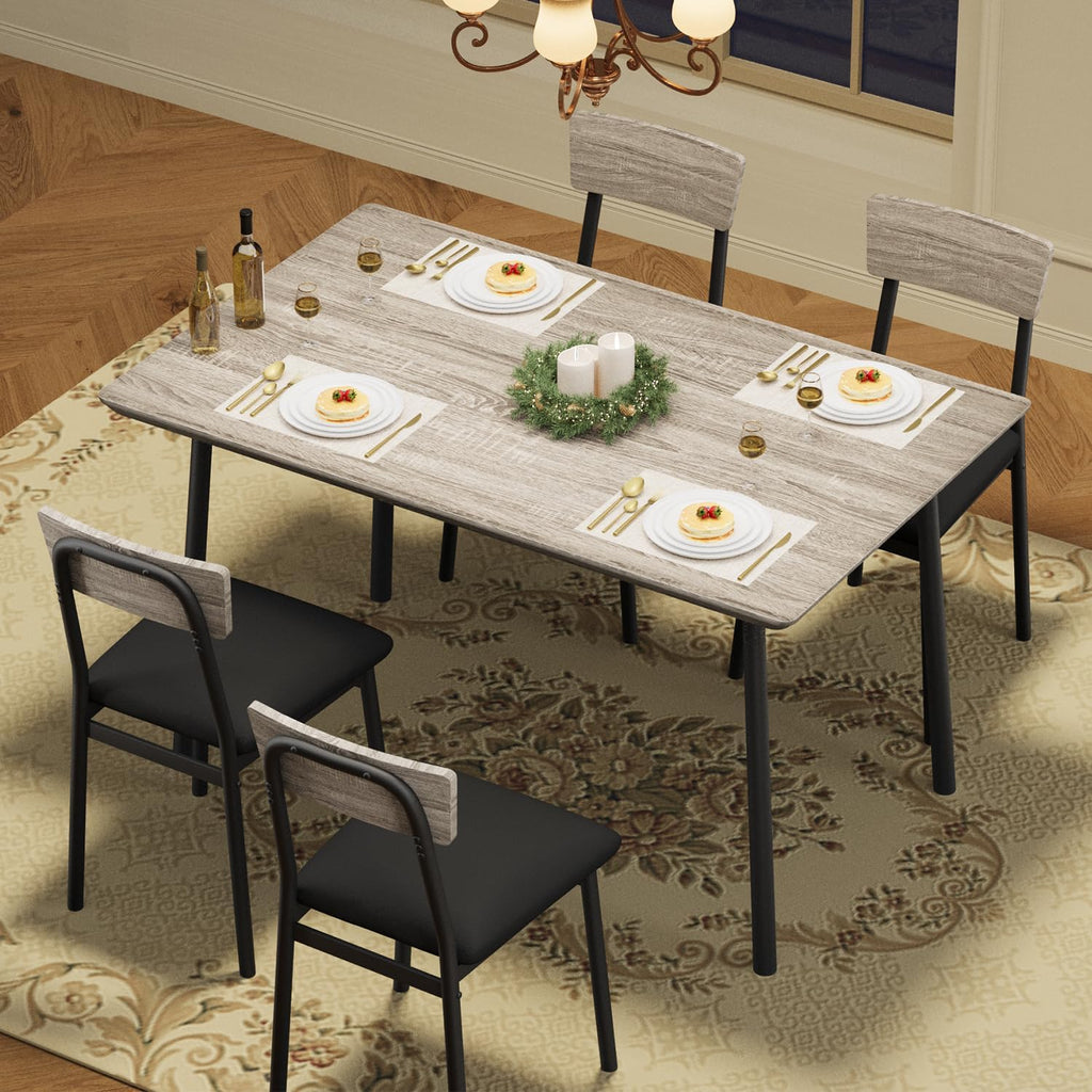 Garvee Dining Table Set for 4 with 4 Upholstered Chairs, Dining Room Table Set for 4 w/Beveled Edge Design, Wood Kitchen Table Chairs Set of 4 for Dining, Kitchen Room, Apartmen,Rustic Gray