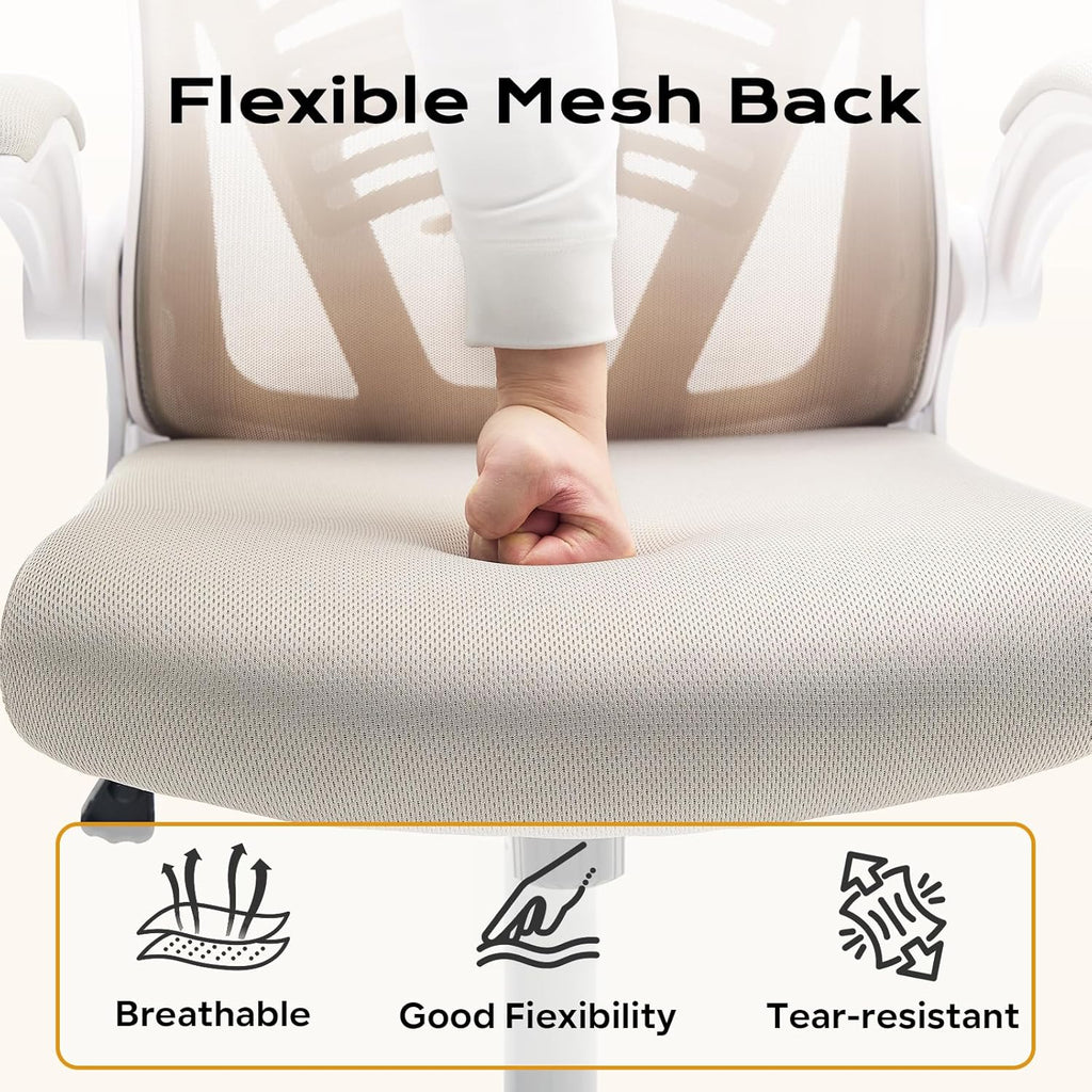 Ergonomic Office Chair for Long Hours & Back Pain Relief, Home Office Desk Chair Comfy with Flip-Up Armrests &Comfortable Lumbar Support Gaming Chairs for Bedroom,Study,Student,Wide Seat.White