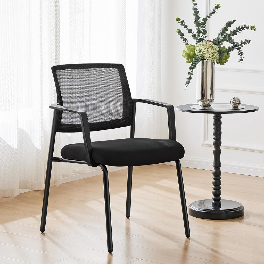 Sweetcrispy Stackable Mesh Guest Visitor Reception Chairs - Ergonomic Lumbar Support for Waiting Conference Meeting Room, Office School Lobby and Church, Space Saving, Black