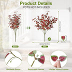 Ivydale Artificial Plants Outdoor 5 Pcs, Faux Greenery Plants Outdoor UV Resistant Silk Plants with Stems, Fake Plants for Outside Planter Front Porch Patio Pathway Decoration(Red)