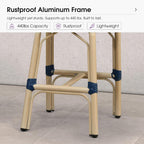 PURPLE LEAF Patio French Counter Height Stool Set of 2 Outdoor Backrest Barstools Aluminum Frame in Champagne Finish Woven Rattan for Indoor Kitchen Garden Balcony Restaurant Navy Blue