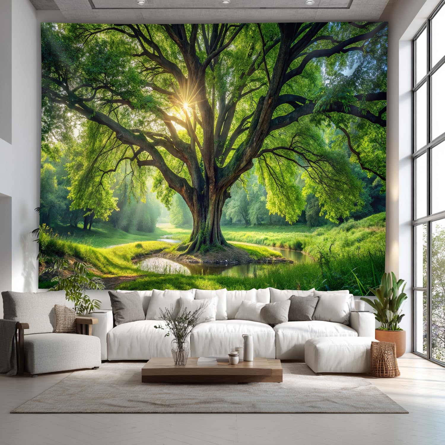 SparkLia Green Forest Tapestry - Nature Sunlight Streaming Through Trees Aesthetic Wall Art, Landscape Scenery Wall Hanging Tapestries for Bedroom, Living Room, Dorm, Home Decor - 59.1" x 80"