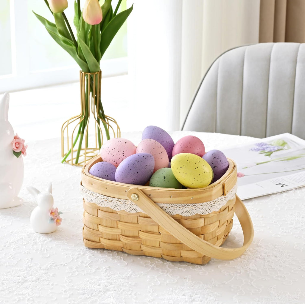 Waipfaru 20 Pcs Easter Eggs, 2.4'' Plastic Speckled Easter Eggs and Vase Filler, Pastel Easter Eggs for DIY Spring Farmhouse Home Table Easter Decorations (Purple, Pink, Yellow, Green)
