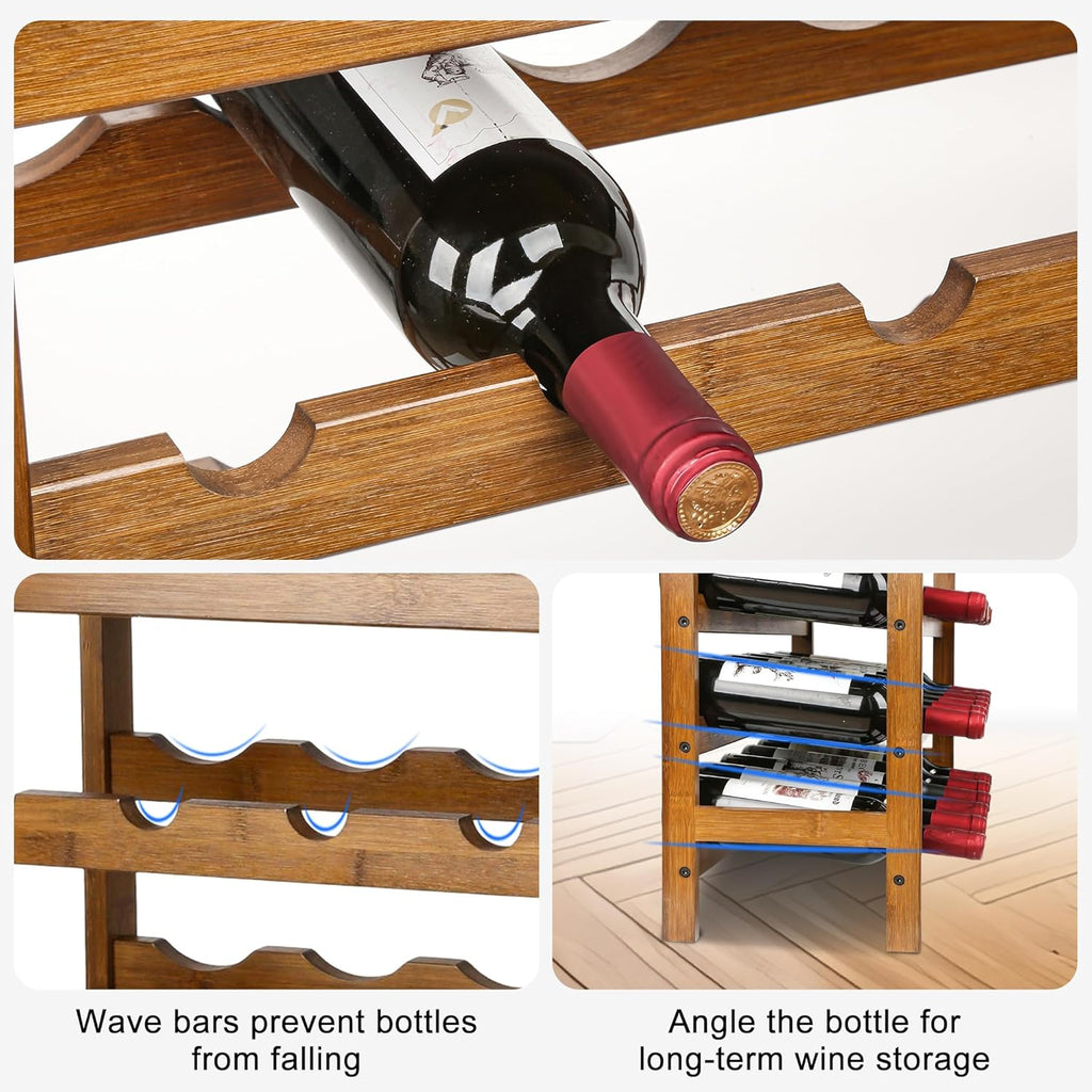 VASMIA 42 Bottles Bamboo Wine Rack,7-Tier Wine Rack Freestanding Floor with Table Top, Wine Storage Shelf for Kitchen Dining Room Bar,Walnut