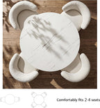 42 Inch Round Dining Table for 4, Modern White Marble Table with Fluted Solid Wood Base for Kitchen, Dining Room and Apartment