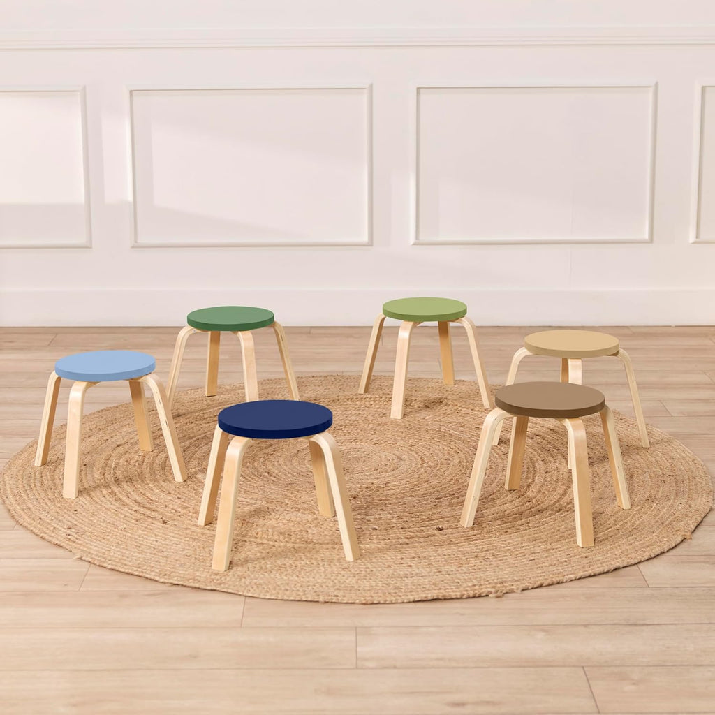 ECR4Kids Bentwood Stackable Stools, 12in Seat Height, Classroom Furniture, Earthtone, 6-Piece