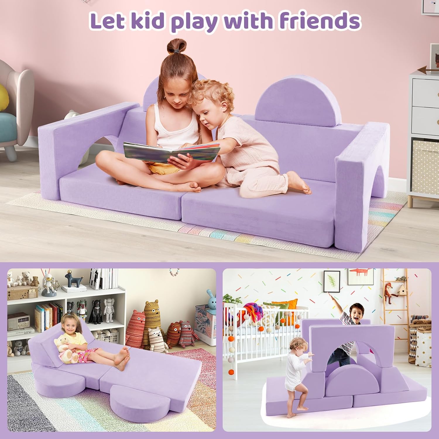 INFANS Mondular Kids Play Couch, 8PCS Toddler Sectional Sofa Building Fort for Bedroom Playroom, Imaginative Convertible Floor Cushion, Foam Set for Boys Girls
