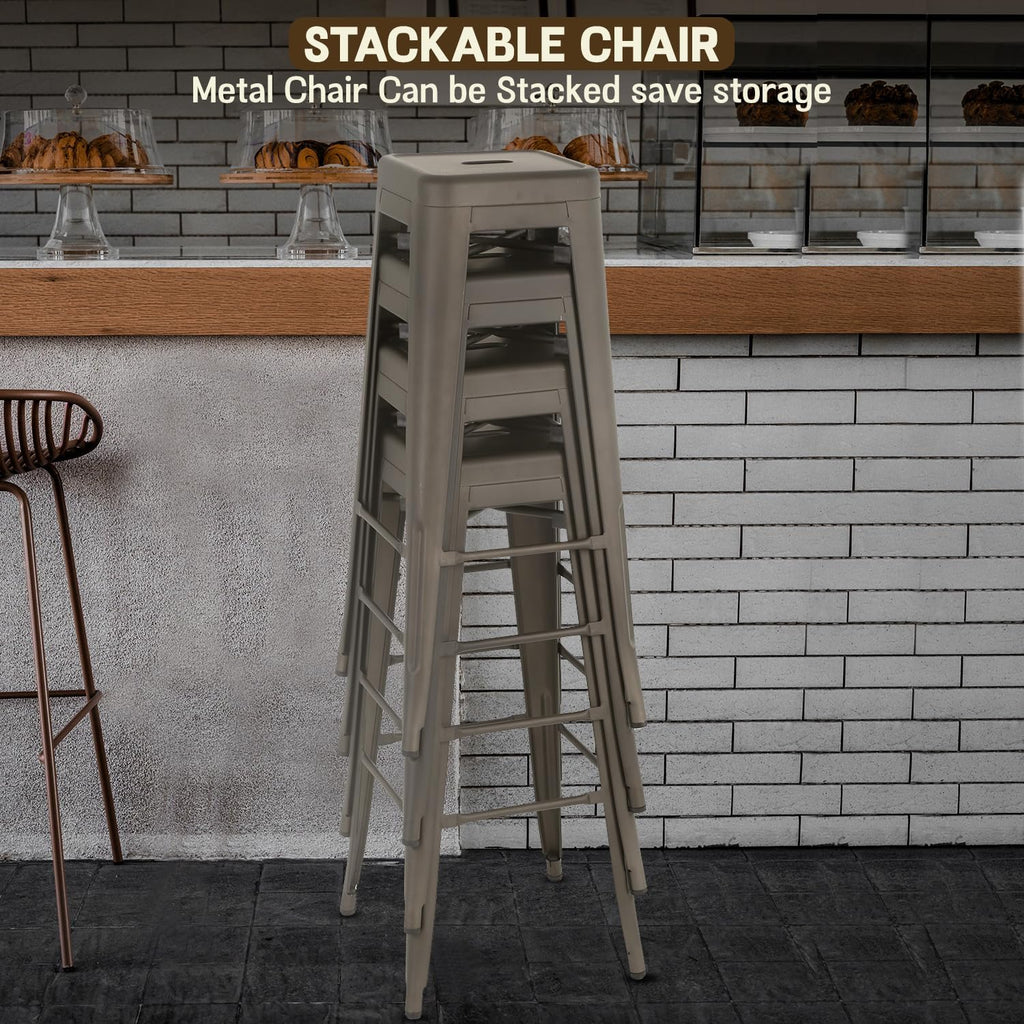 BestOffice Metal Bar Stools Set of 4 Counter Height Barstool Stackable Barstools 30 Inch Indoor Outdoor Patio Bar Stool Home Kitchen Dining Stool Backless Bar Chair