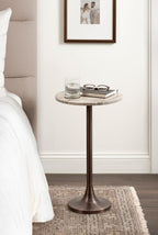 Kate and Laurel Baronet Glam Marble Round Side Table, 14 x 14 x 24, Morchana Marble and Bronze, Marble Top Circle End Table for Use as a Bedroom Nightstand or Living Room Plant Stand Option