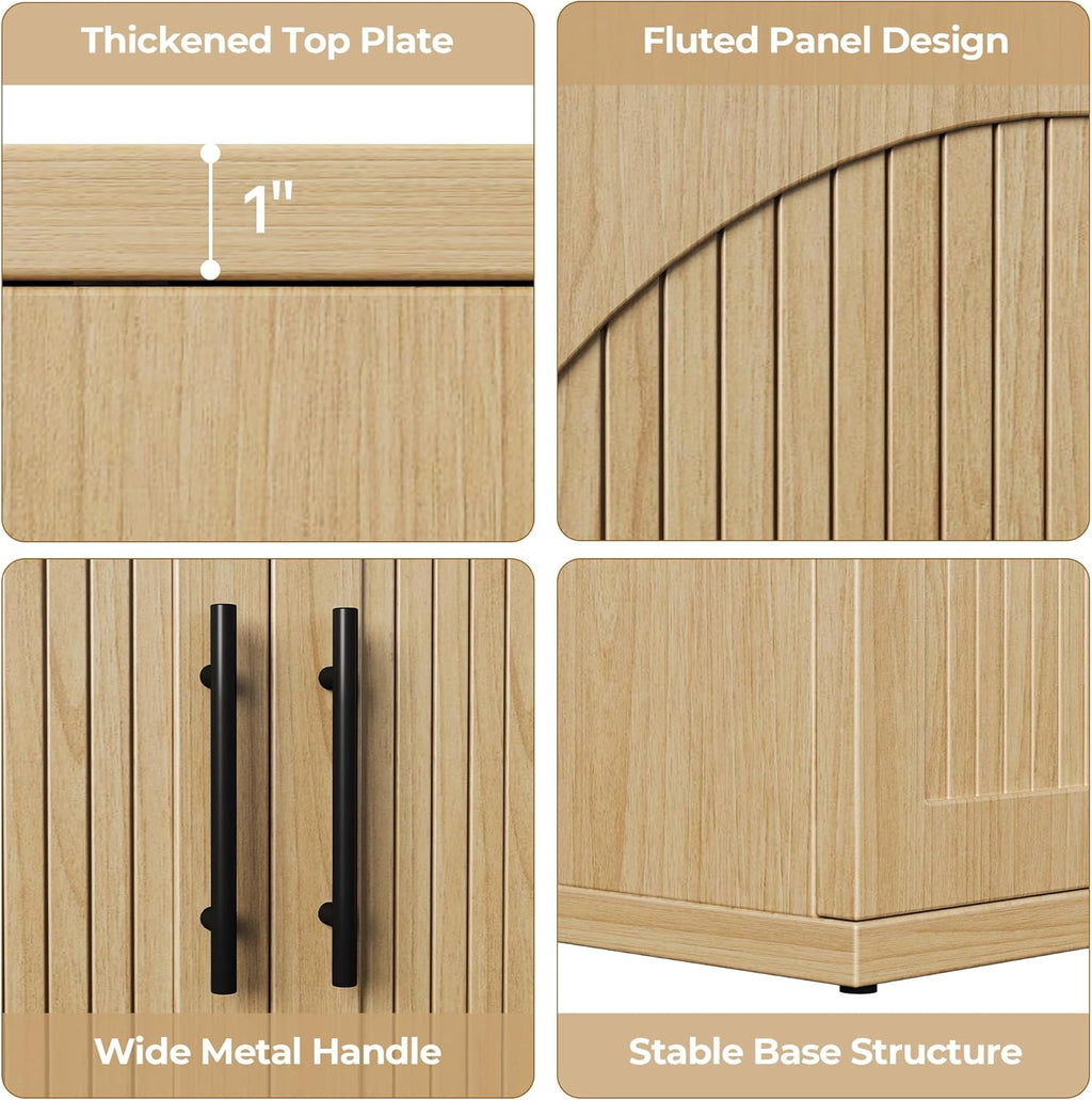 MapleGrace 63" Fluted Buffet Cabinet with Storage, Modern Symmetrical Arched Sideboard Credenza with Adjustable Shelf, Elegant Wood Console Table for Dining Room, Kitchen, Living Room(Oak)