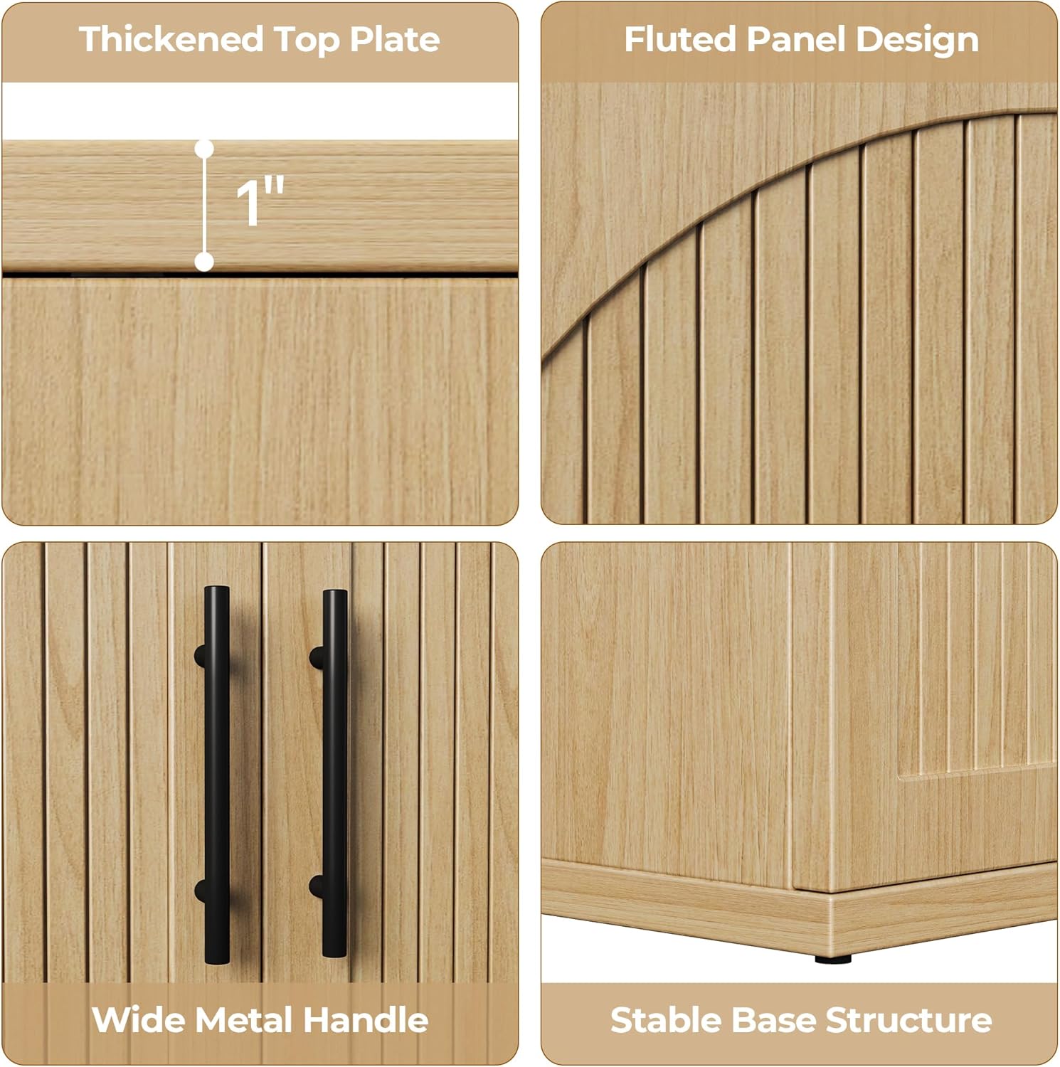 MapleGrace 63" Fluted Buffet Cabinet with Storage, Modern Symmetrical Arched Sideboard Credenza with Adjustable Shelf, Elegant Wood Console Table for Dining Room, Kitchen, Living Room(Oak)