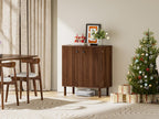 Fluted Sideboard Cabinet, Modern Buffet Cabinet, Small Storage Cabinet with Adjustable Shelves & Wood Legs, Accent Credenza Sideboard for Kitchen, Coffee Bar, Living Room, Entryway, Hallway