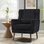 Modern Accent Chair Chenille Fabric Upholstered Tufted Side Chair Wingback Chair,Mid Century Reading Armchair with Waist Pillow Backrest for Living Room Bedroom (Black)