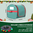Christmas Light Storage Bag - Tear Proof 600D Oxford Fabric/Internal PVC Material with Reinforced Handles - With 4 Reels Stores up to 500 Ft Holiday Mini Christmas Tree Lights & Extension Cords,Green