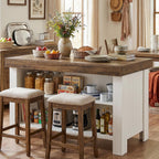 Tribesigns 55-Inch Kitchen Island with Seating and Storage, Farmhouse Wooden Stationary Island Table with Large Worktop & Leg Room, with Storage Shelves for Kitchen, Dining